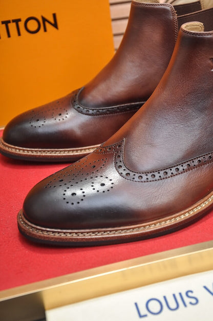 Louis Vuitton LV Custom Brown Brogue Chelsea Boot