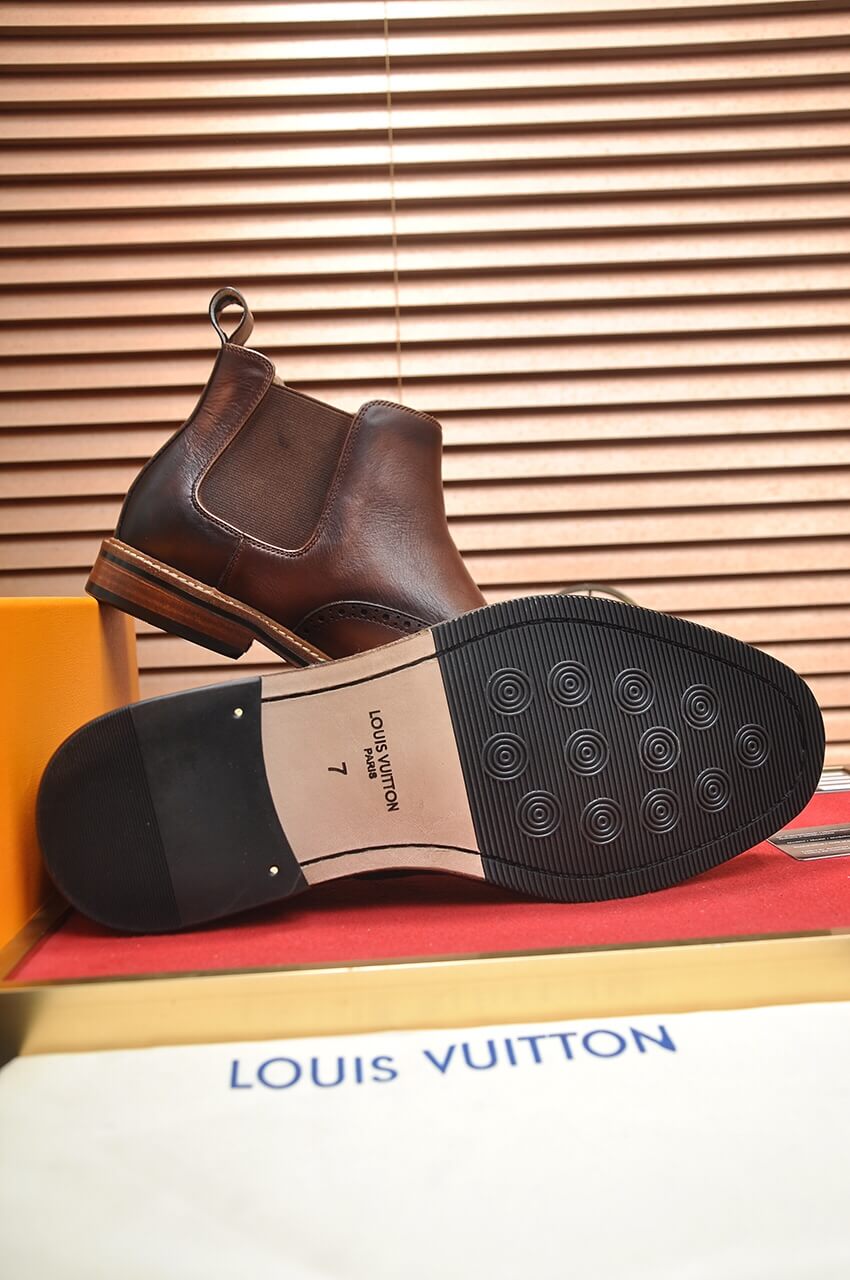 Louis Vuitton LV Custom Brown Brogue Chelsea Boot