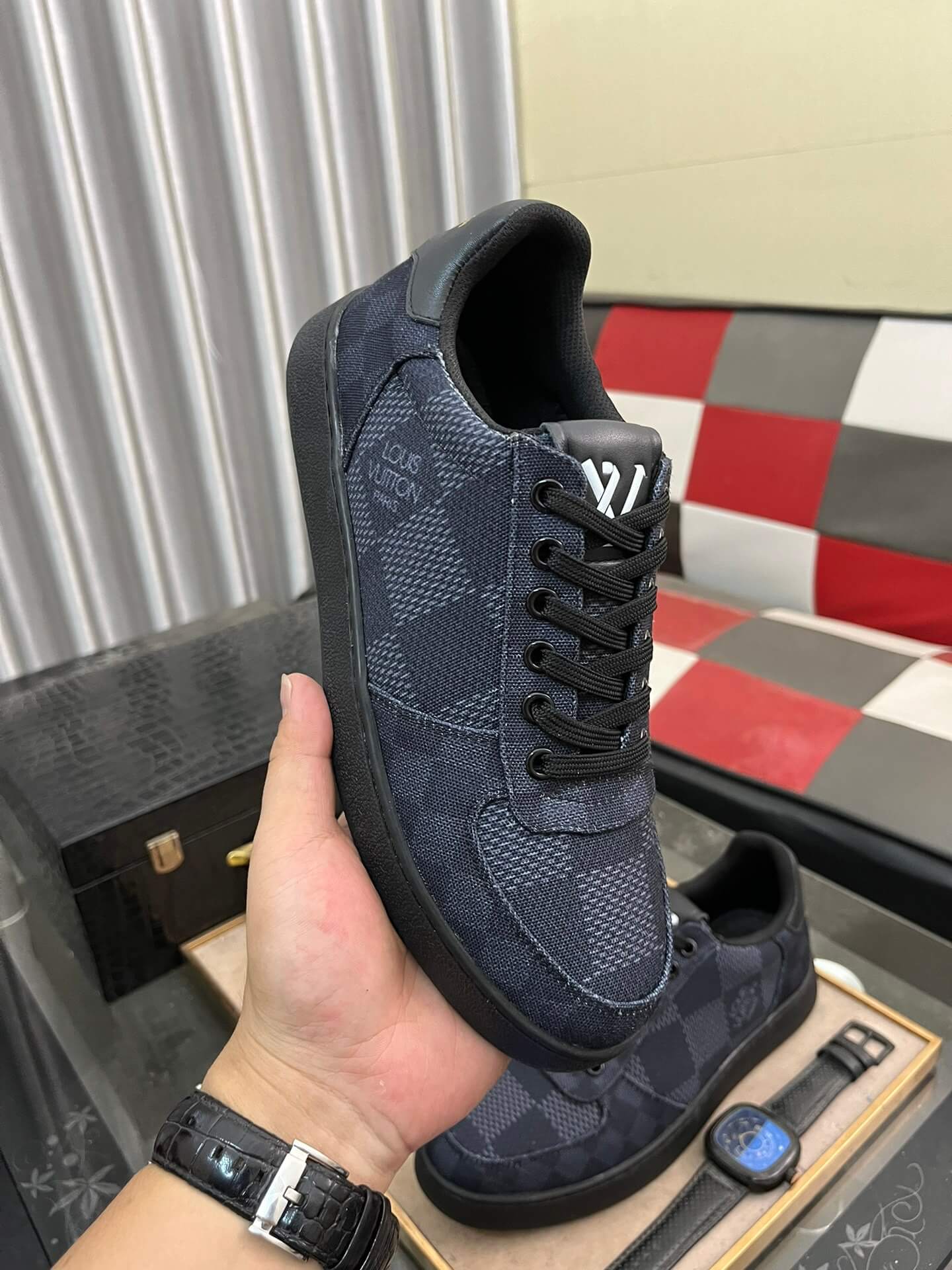 Louis Vuitton LV Custom Damier Black Rivoli Sneaker