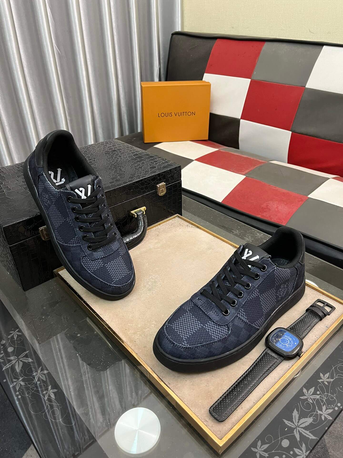 Louis Vuitton LV Custom Damier Black Rivoli Sneaker