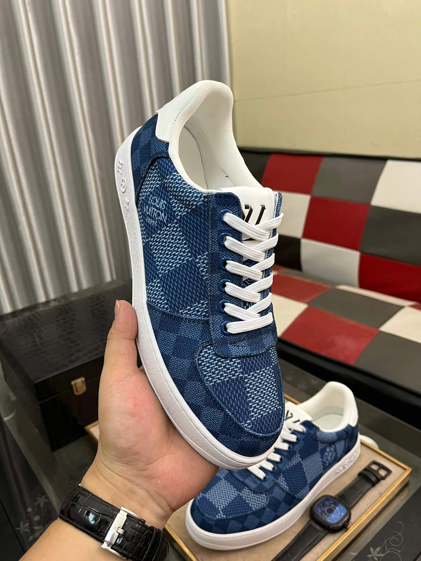 Louis Vuitton LV Custom Damier Blue Rivoli Sneaker