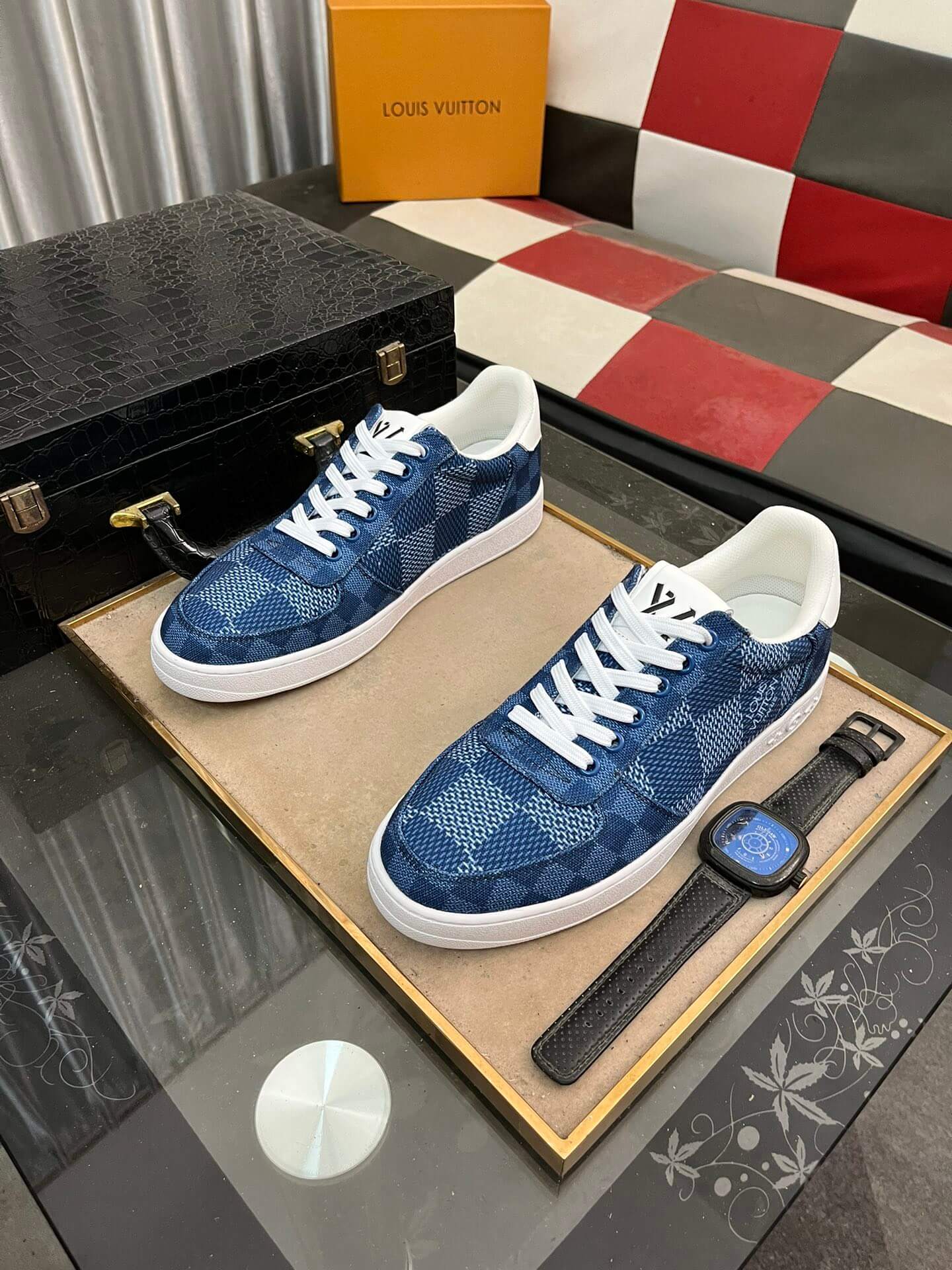 Louis Vuitton LV Custom Damier Blue Rivoli Sneaker