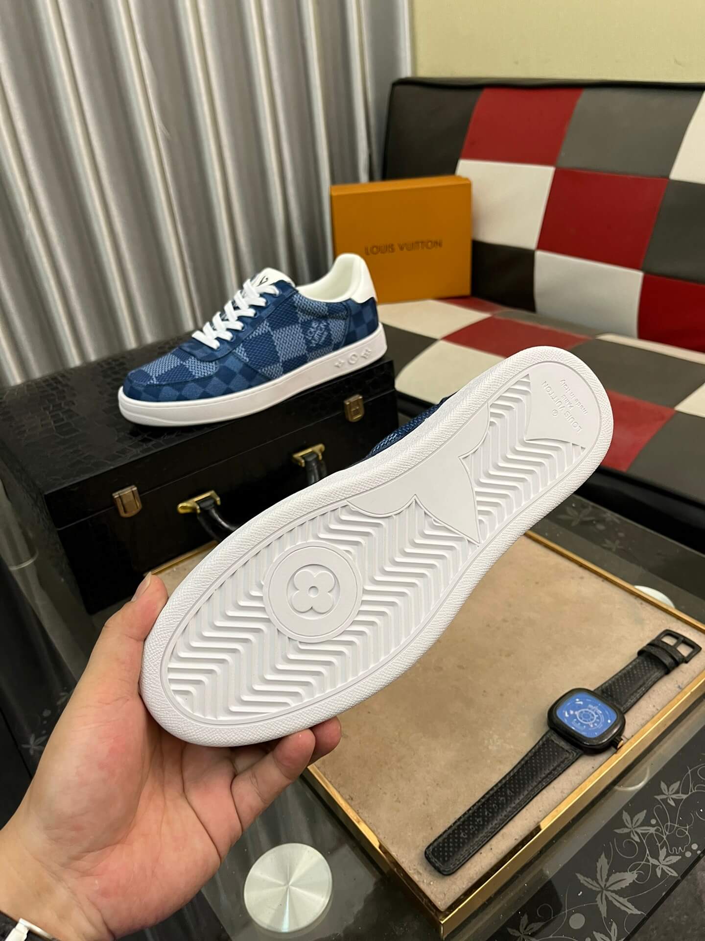 Louis Vuitton LV Custom Damier Blue Rivoli Sneaker