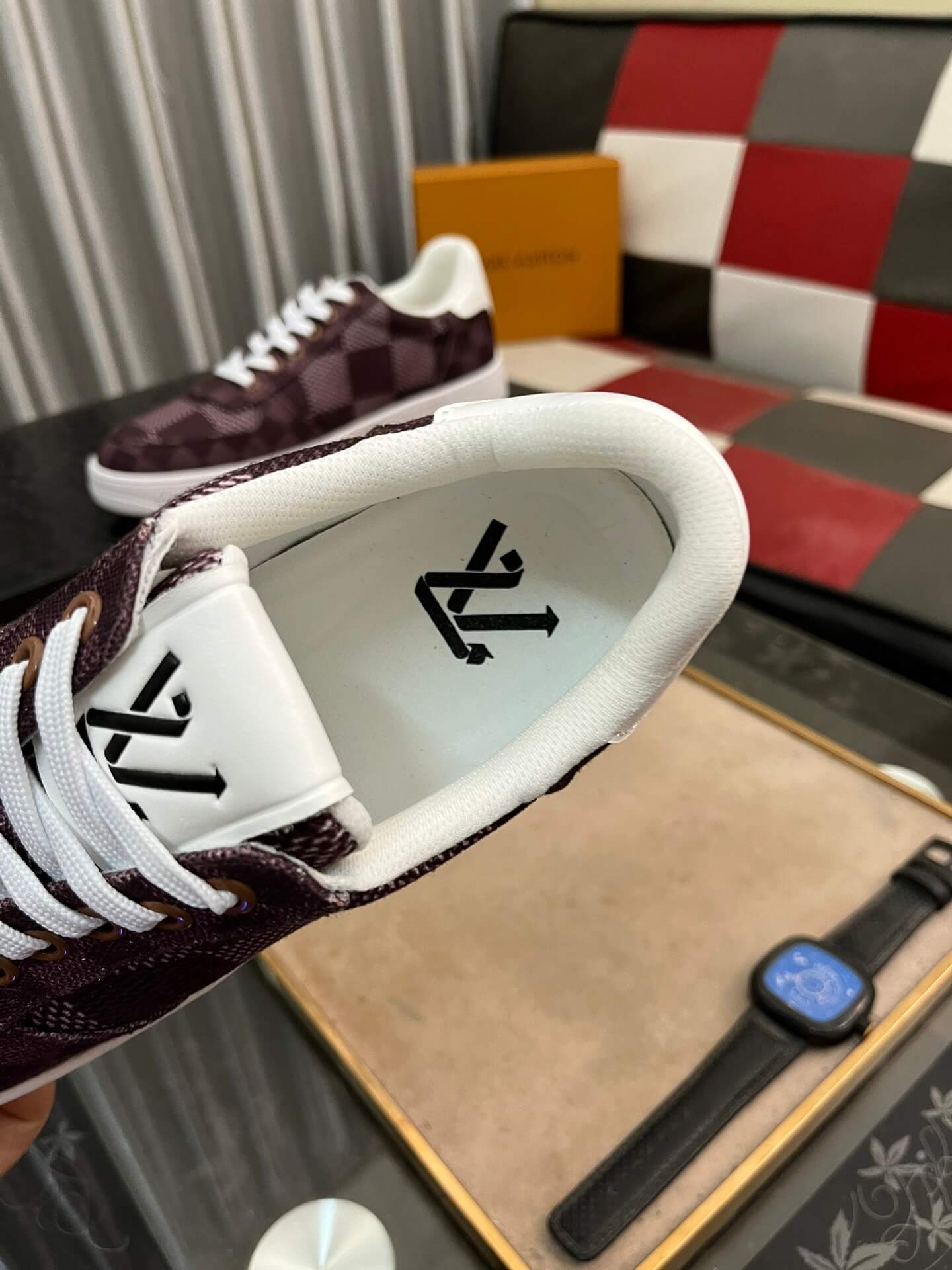 Louis Vuitton LV Custom Damier Burgundy Rivoli Sneaker