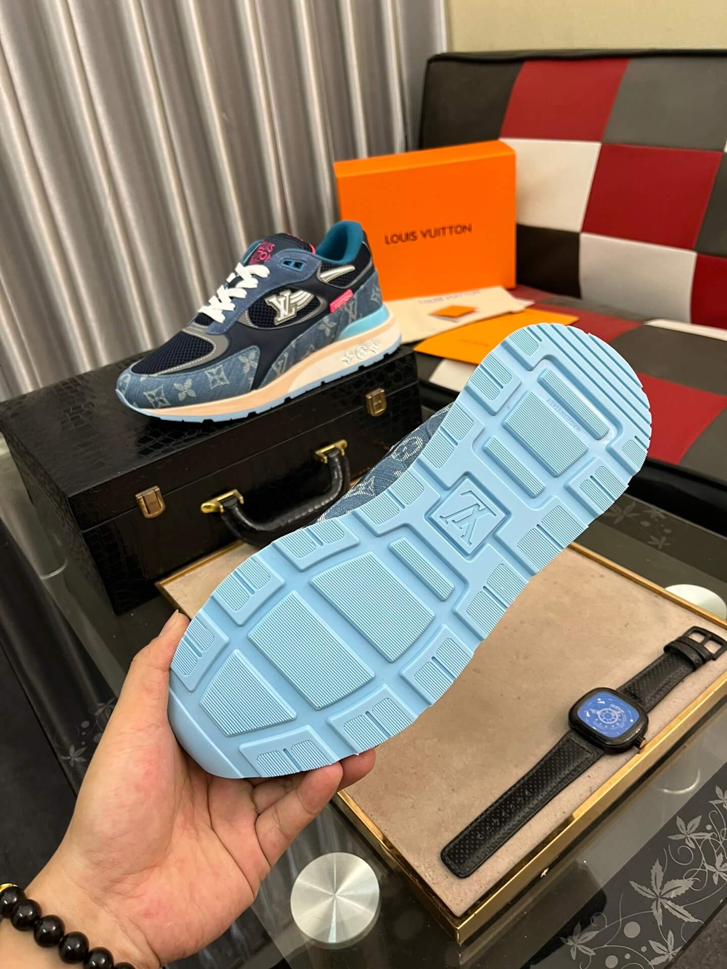 Louis Vuitton LV Drop 300 Sneaker – Blue Monogram Denim & Navy Pink