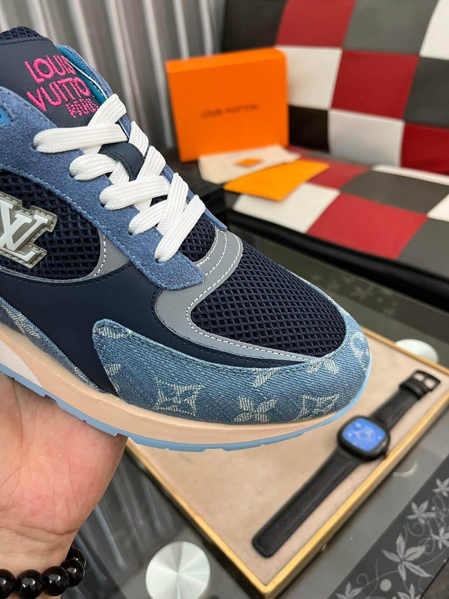 Louis Vuitton LV Drop 300 Sneaker – Blue Monogram Denim & Navy Pink