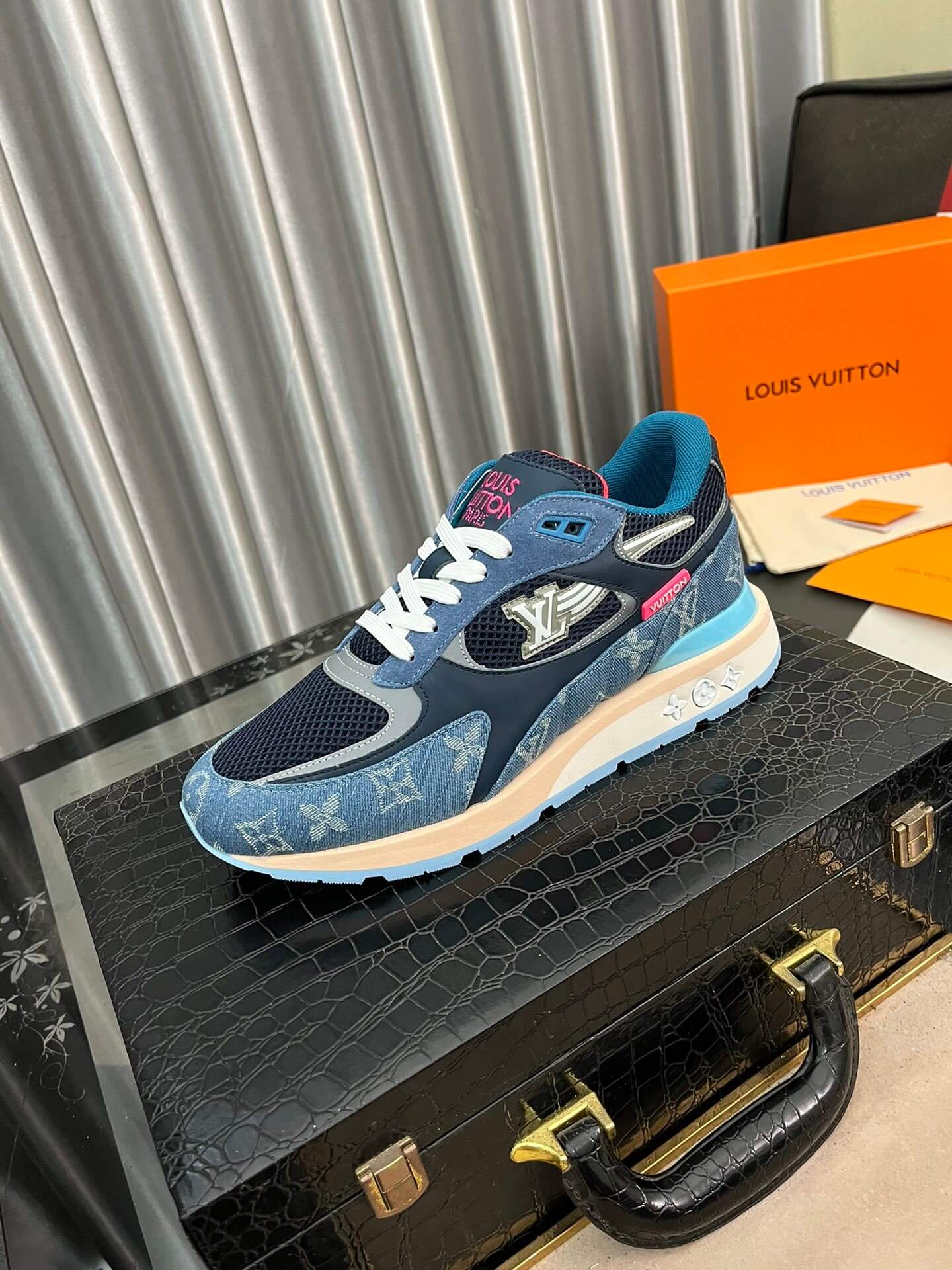 Louis Vuitton LV Drop 300 Sneaker – Blue Monogram Denim & Navy Pink