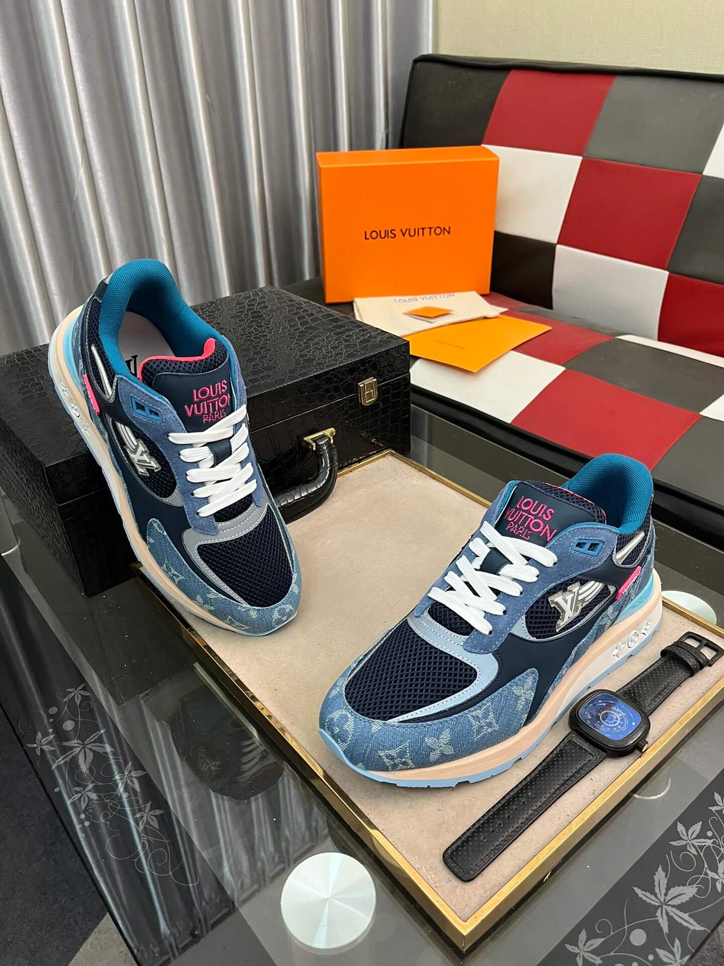 Louis Vuitton LV Drop 300 Sneaker – Blue Monogram Denim & Navy Pink