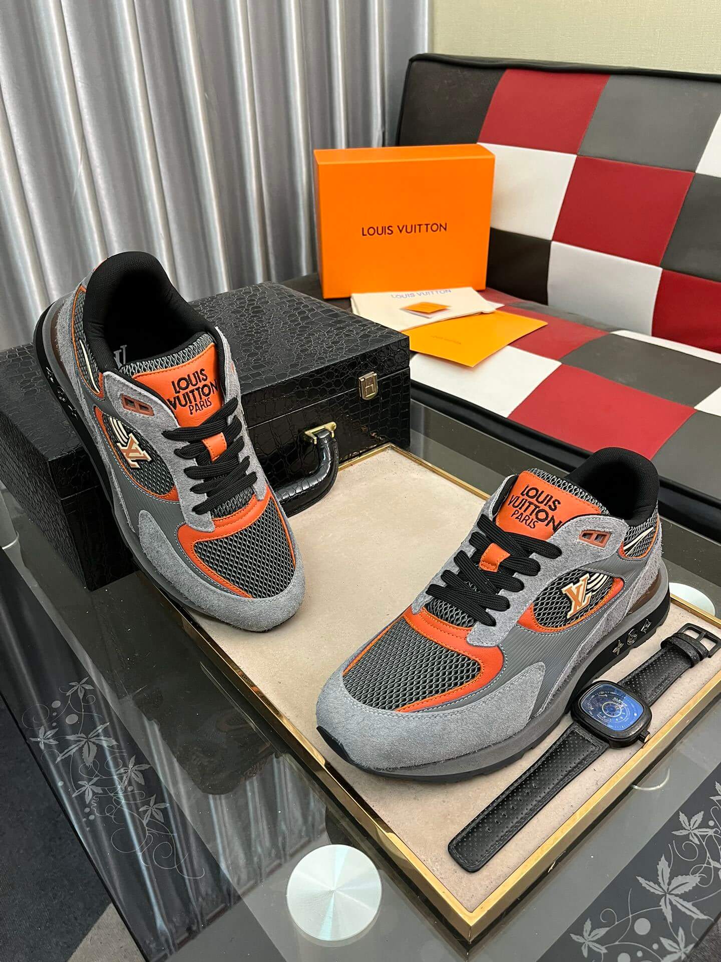 Louis Vuitton LV Drop 300 Sneaker – Grey & Orange Technical Mesh