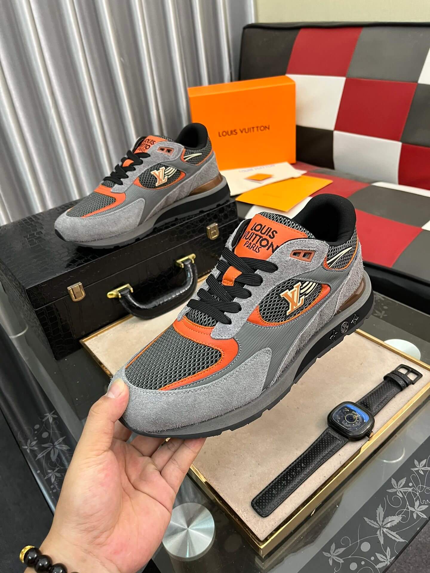 Louis Vuitton LV Drop 300 Sneaker – Grey & Orange Technical Mesh