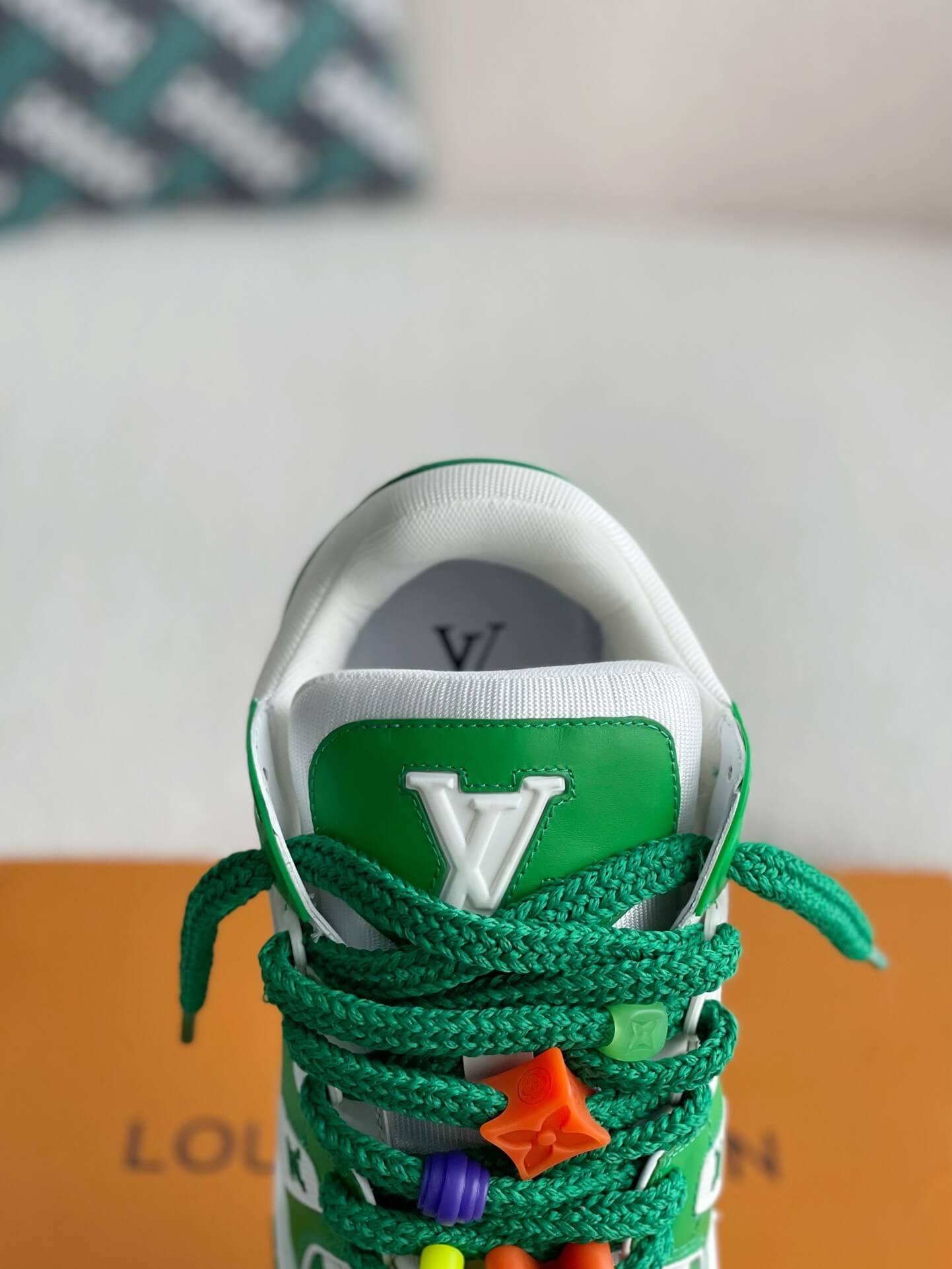 Louis Vuitton LV Maxi Trainer – Green & White Calf Leather with Multicolor Beads