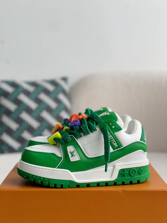 Louis Vuitton LV Maxi Trainer – Green & White Calf Leather with Multicolor Beads