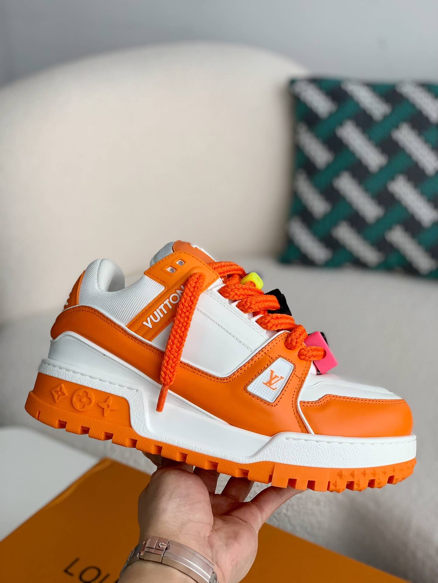 Louis Vuitton LV Maxi Trainer – Orange & White Calf Leather with