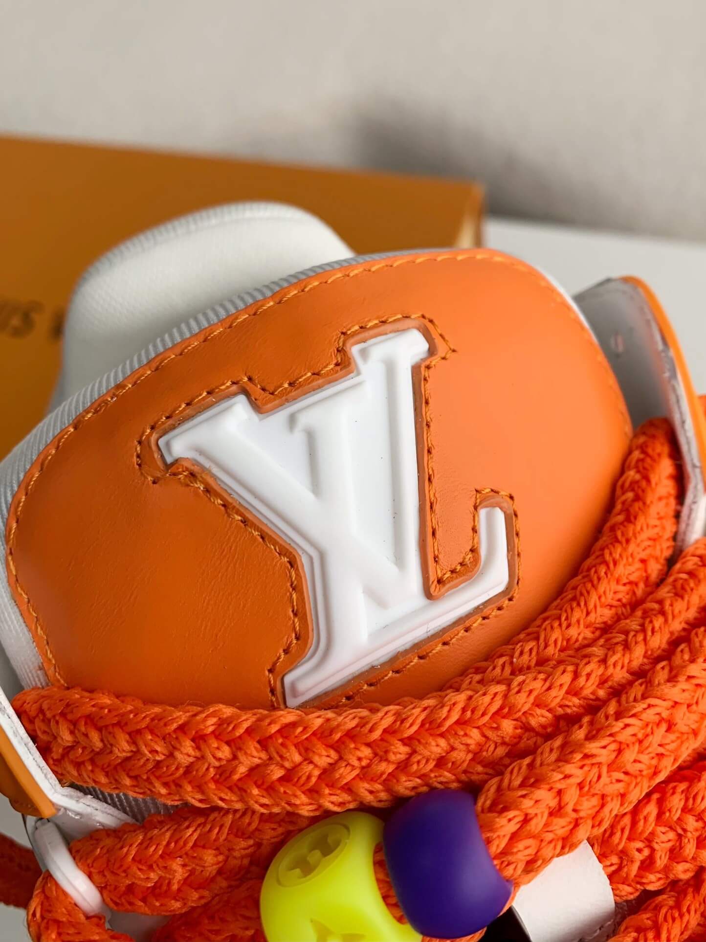 Louis Vuitton LV Maxi Trainer – Orange & White Calf Leather with Multicolor Beads