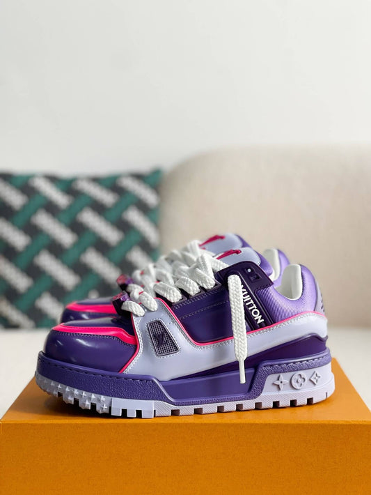 Louis Vuitton LV Maxi Trainer – Purple & Lilac Patent Leather with Neon Pink Accents