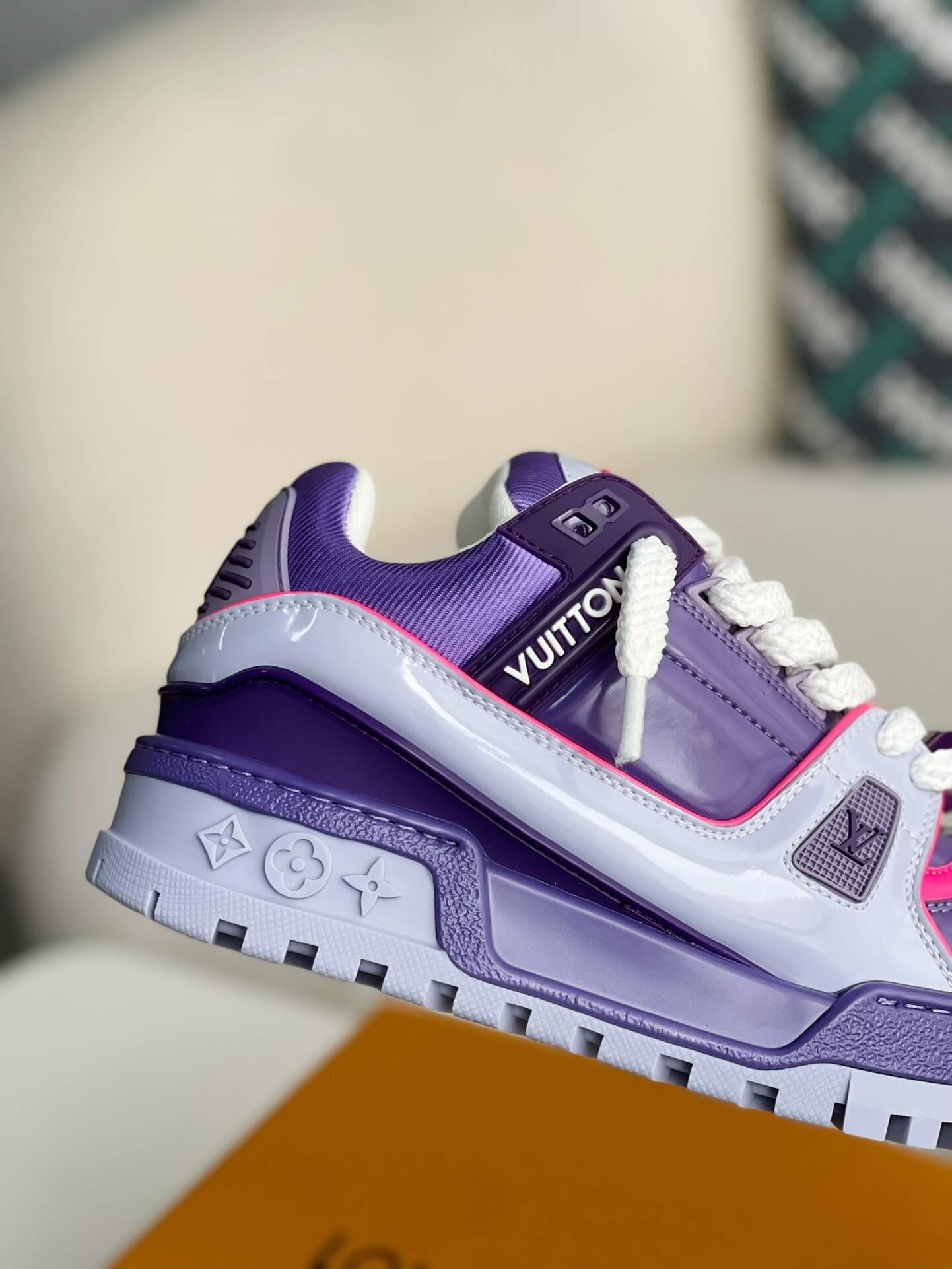Louis Vuitton LV Maxi Trainer – Purple & Lilac Patent Leather with Neon Pink Accents