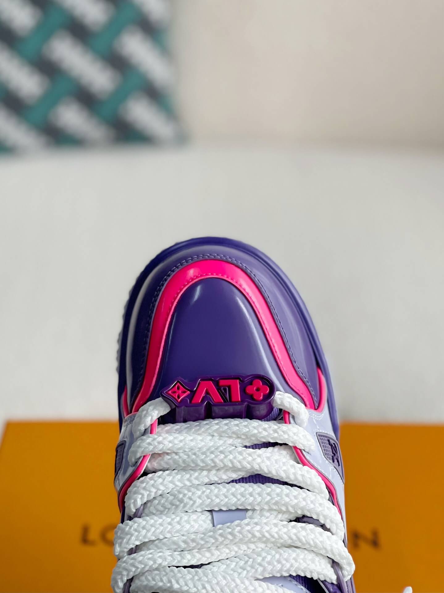 Louis Vuitton LV Maxi Trainer – Purple & Lilac Patent Leather with Neon Pink Accents