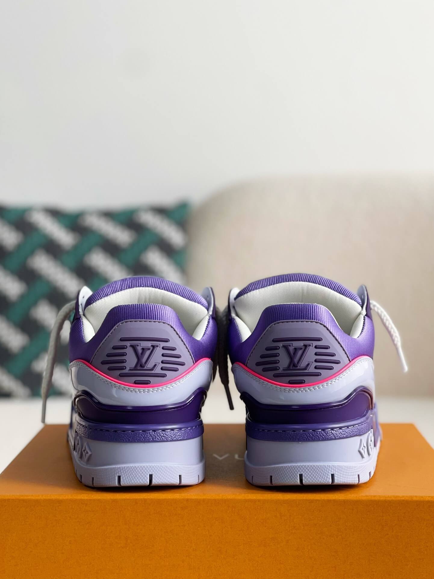 Louis Vuitton LV Maxi Trainer – Purple & Lilac Patent Leather with Neon Pink Accents