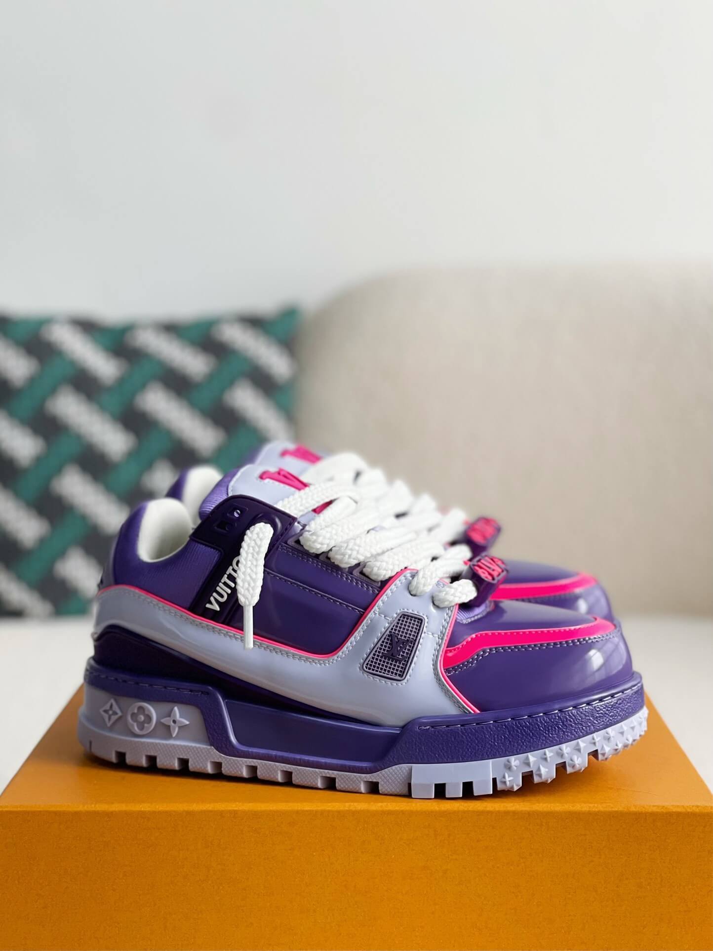 Louis Vuitton LV Maxi Trainer – Purple & Lilac Patent Leather with Neon Pink Accents