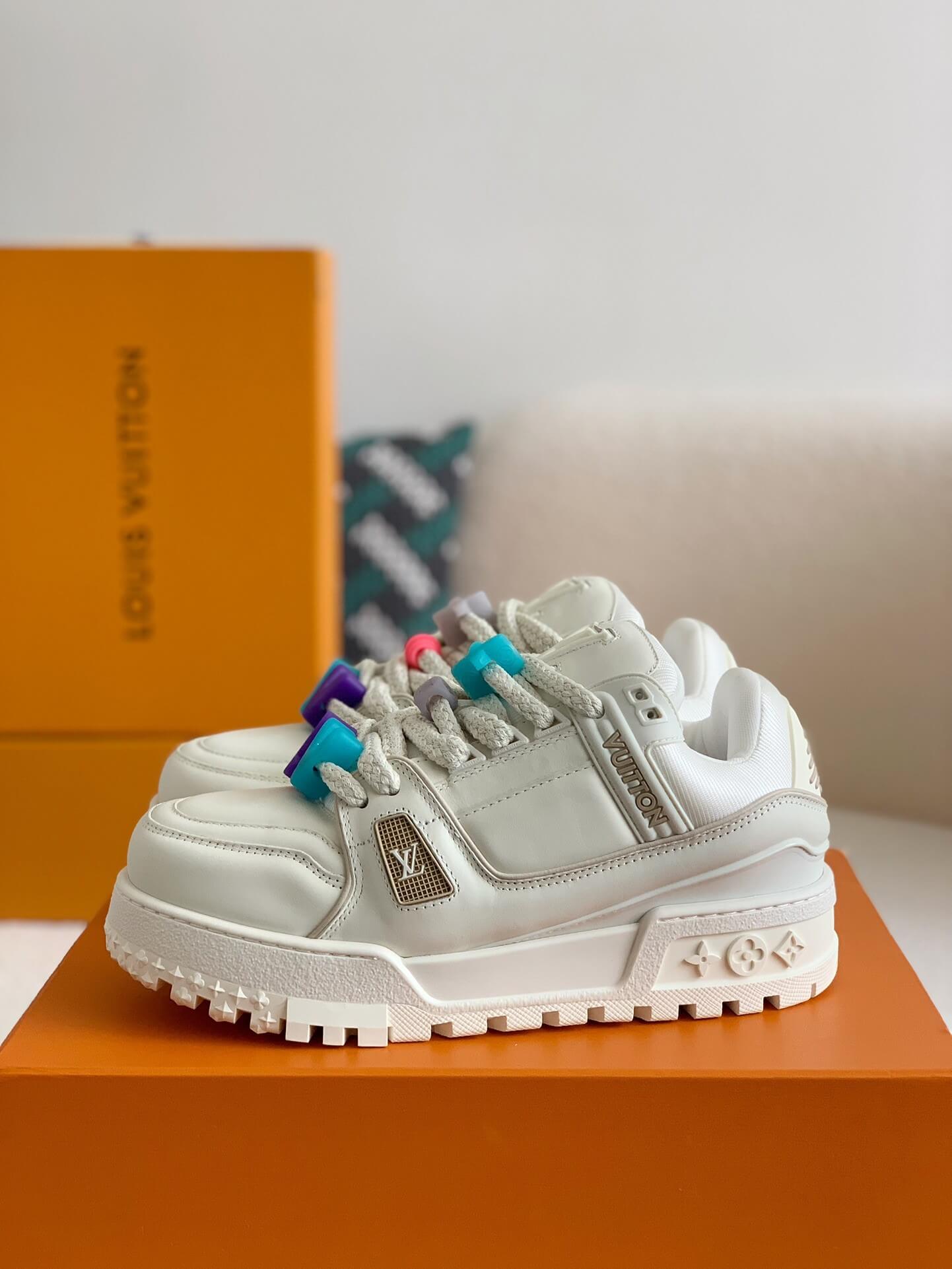 Louis Vuitton LV Maxi Trainer – White Calf Leather with Multicolor Beads