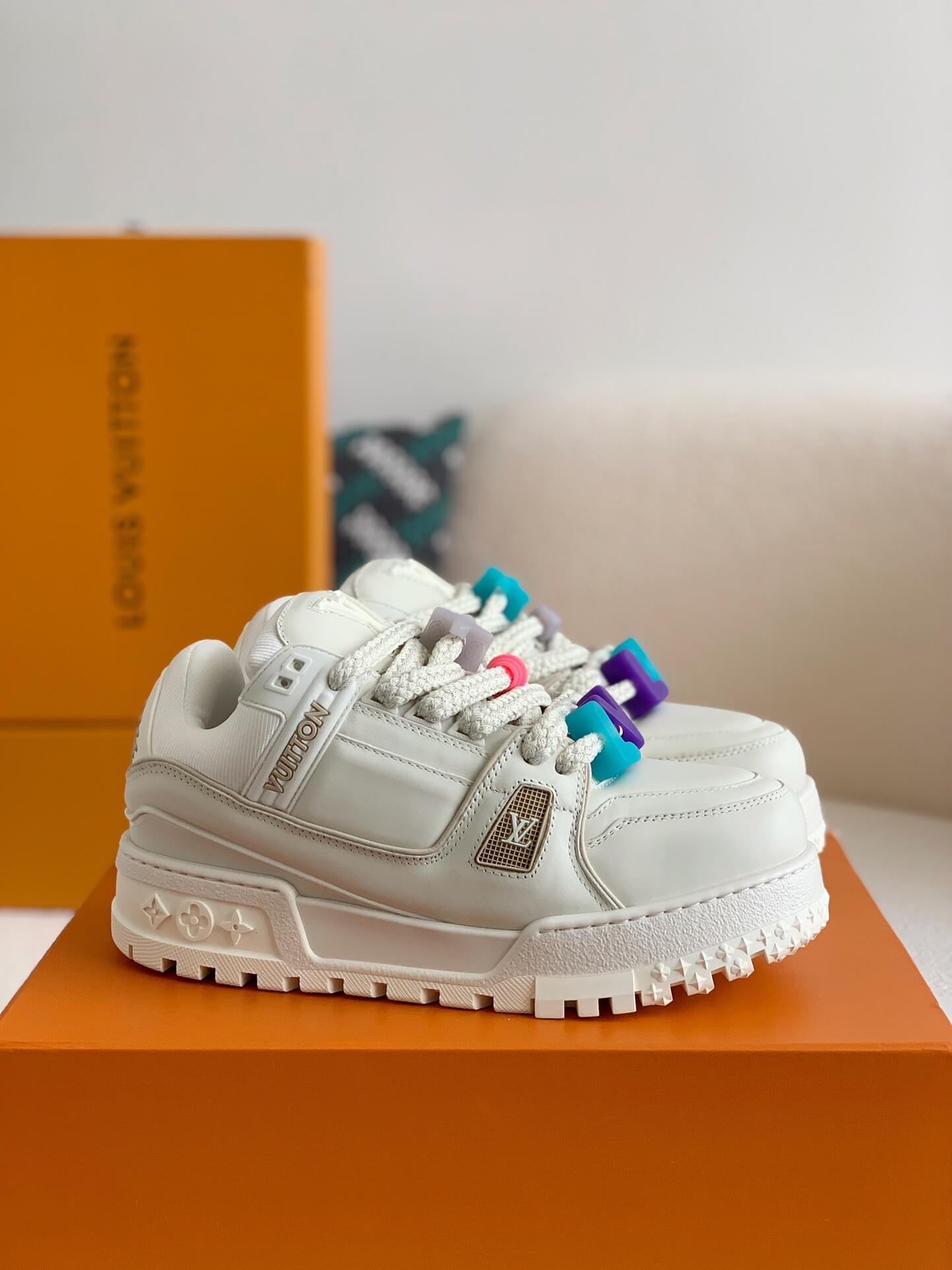 Louis Vuitton LV Maxi Trainer – White Calf Leather with Multicolor Beads