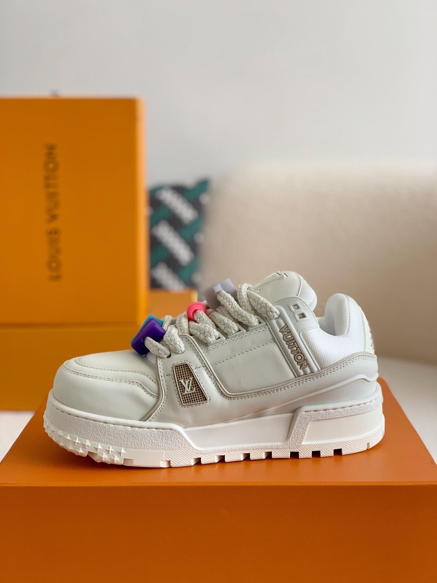 Louis Vuitton LV Maxi Trainer – White Calf Leather with Multicolor Beads