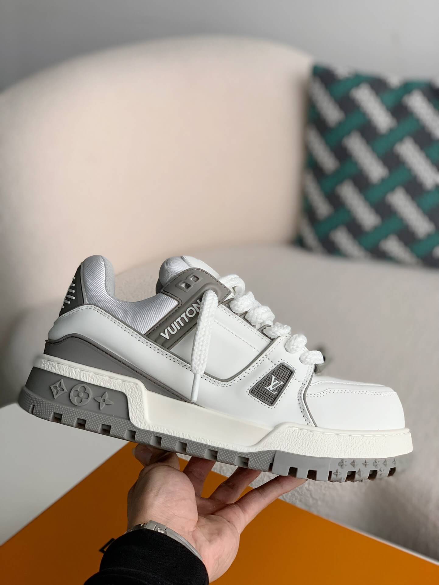 Louis Vuitton LV Maxi Trainer – White & Grey Calf Leather