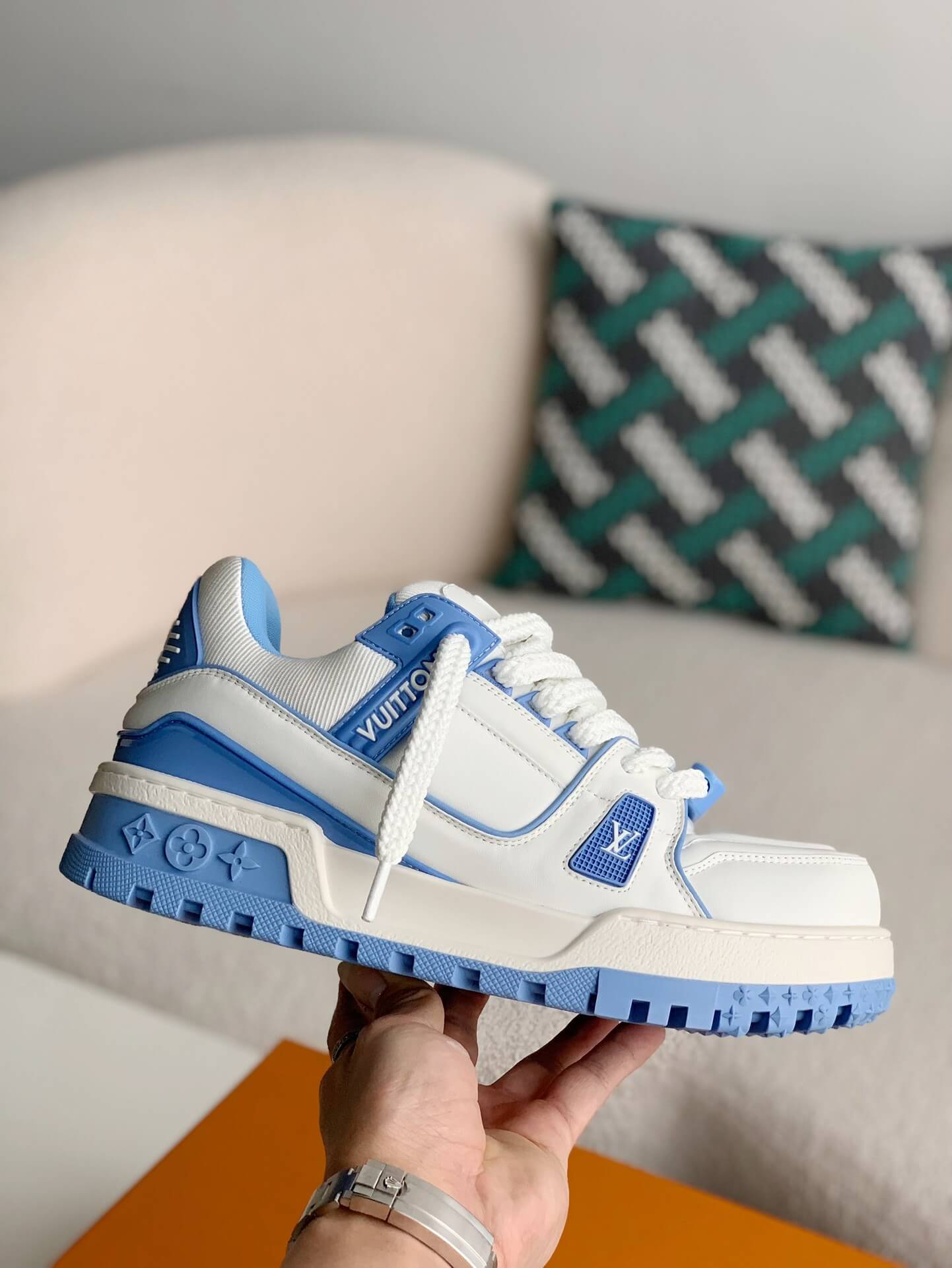 Louis Vuitton LV Maxi Trainer – White & Light Blue Calf Leather