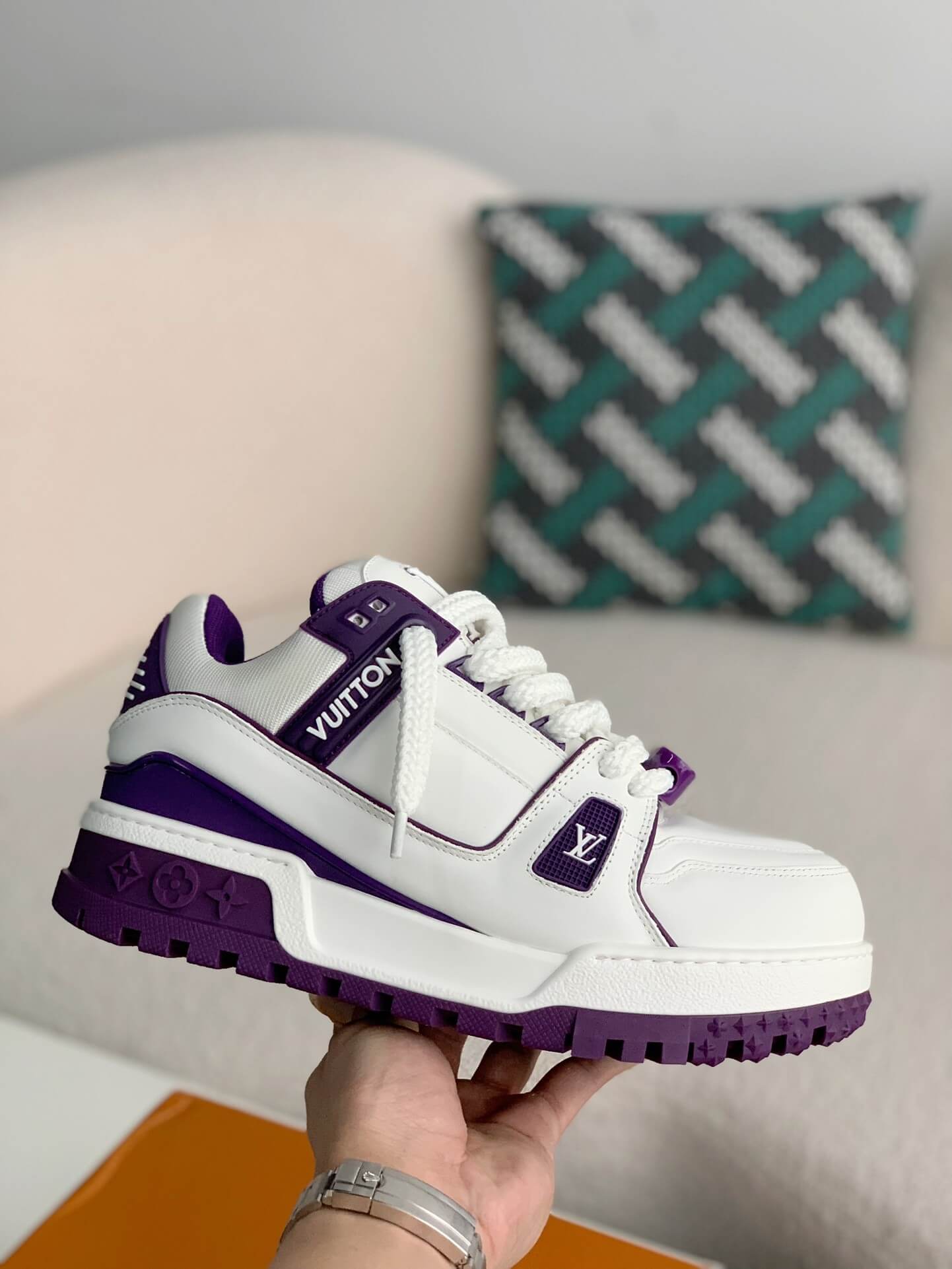 Louis Vuitton LV Maxi Trainer – White & Purple Calf Leather