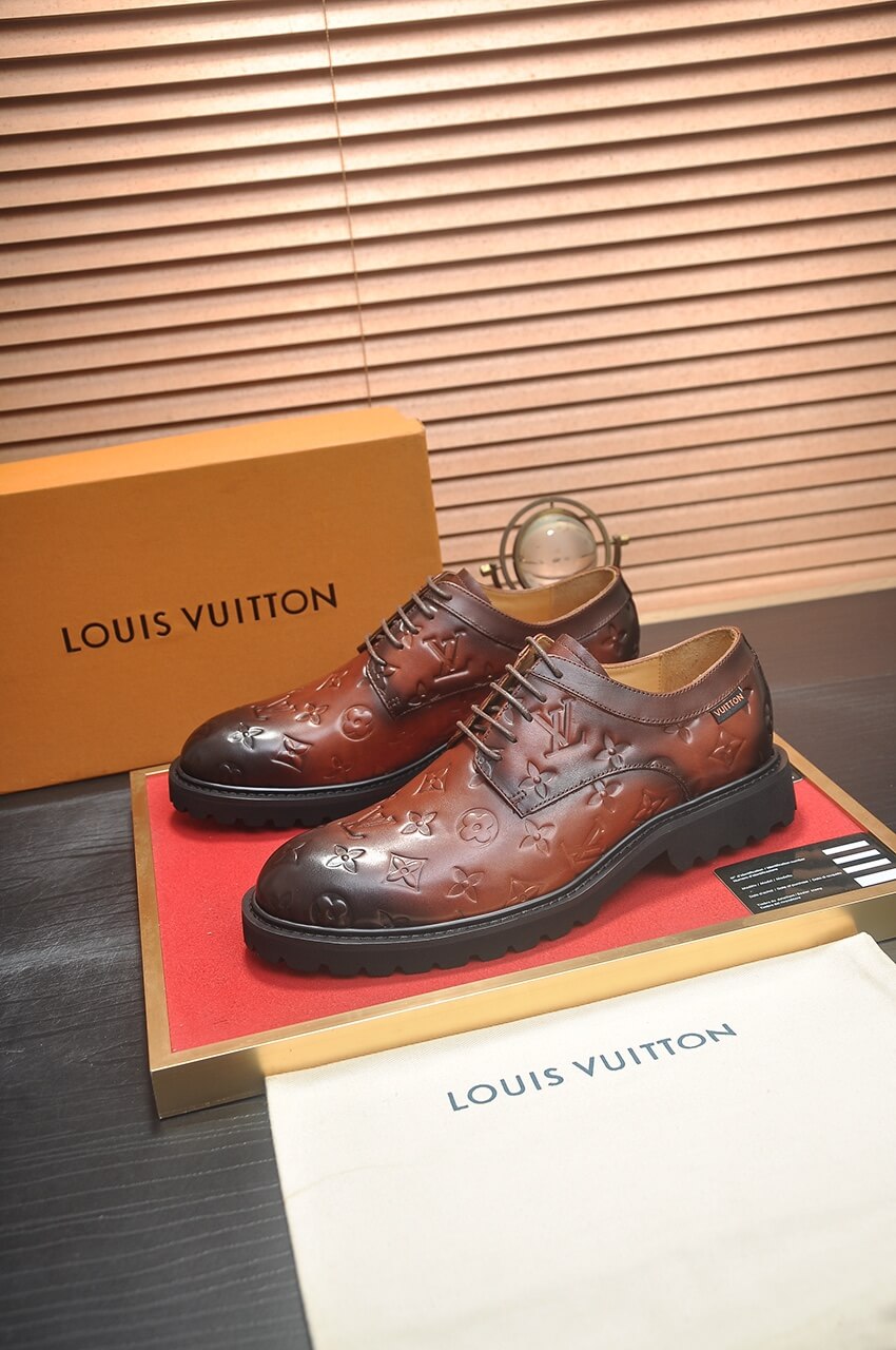 Louis Vuitton LV Monogram Leather Custom Brown Derby Shoes