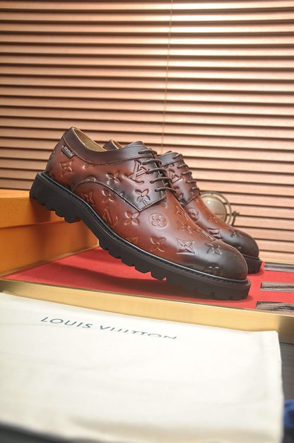 Louis Vuitton LV Monogram Leather Custom Brown Derby Shoes