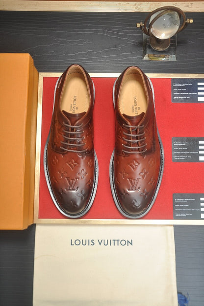 Louis Vuitton LV Monogram Leather Custom Brown Derby Shoes