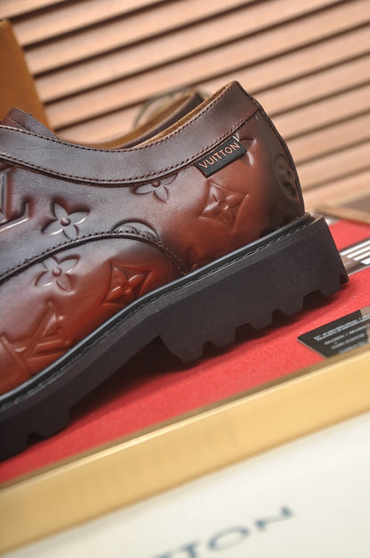 Louis Vuitton LV Monogram Leather Custom Brown Derby Shoes