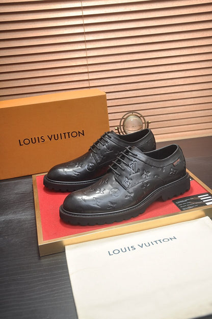 Louis Vuitton LV Monogram Leather Custom Black Derby Shoes