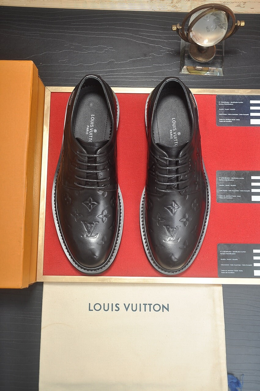 Louis Vuitton LV Monogram Leather Custom Black Derby Shoes