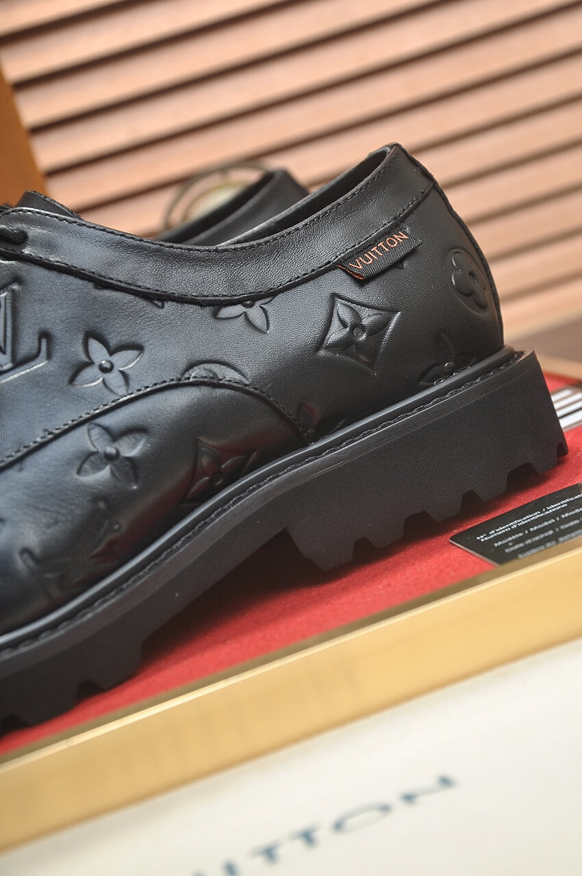 Louis Vuitton LV Monogram Leather Custom Black Derby Shoes