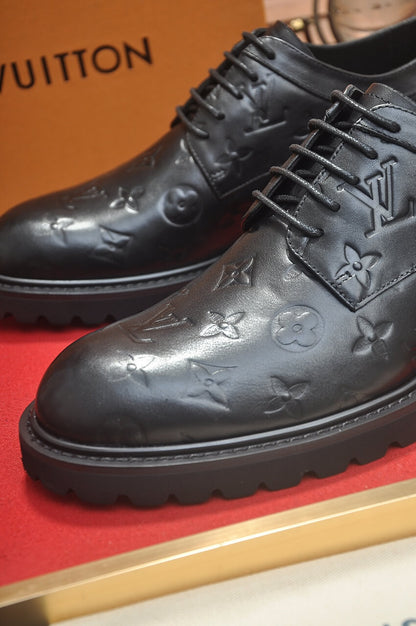 Louis Vuitton LV Monogram Leather Custom Black Derby Shoes