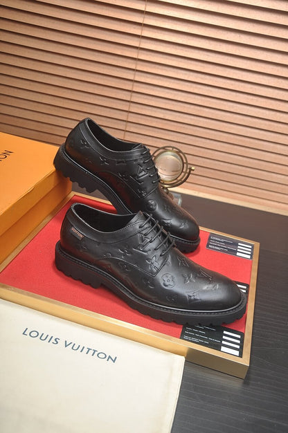 Louis Vuitton LV Monogram Leather Custom Black Derby Shoes