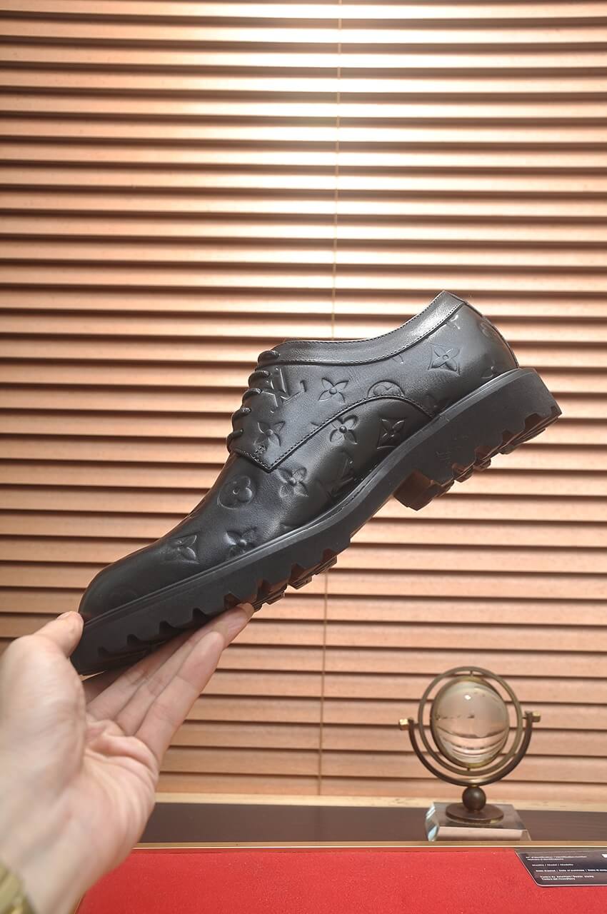 Louis Vuitton LV Monogram Leather Custom Black Derby Shoes