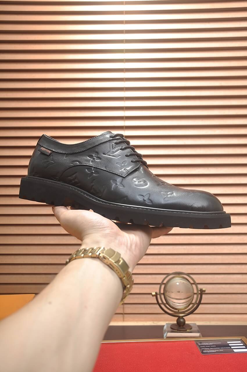 Louis Vuitton LV Monogram Leather Custom Black Derby Shoes