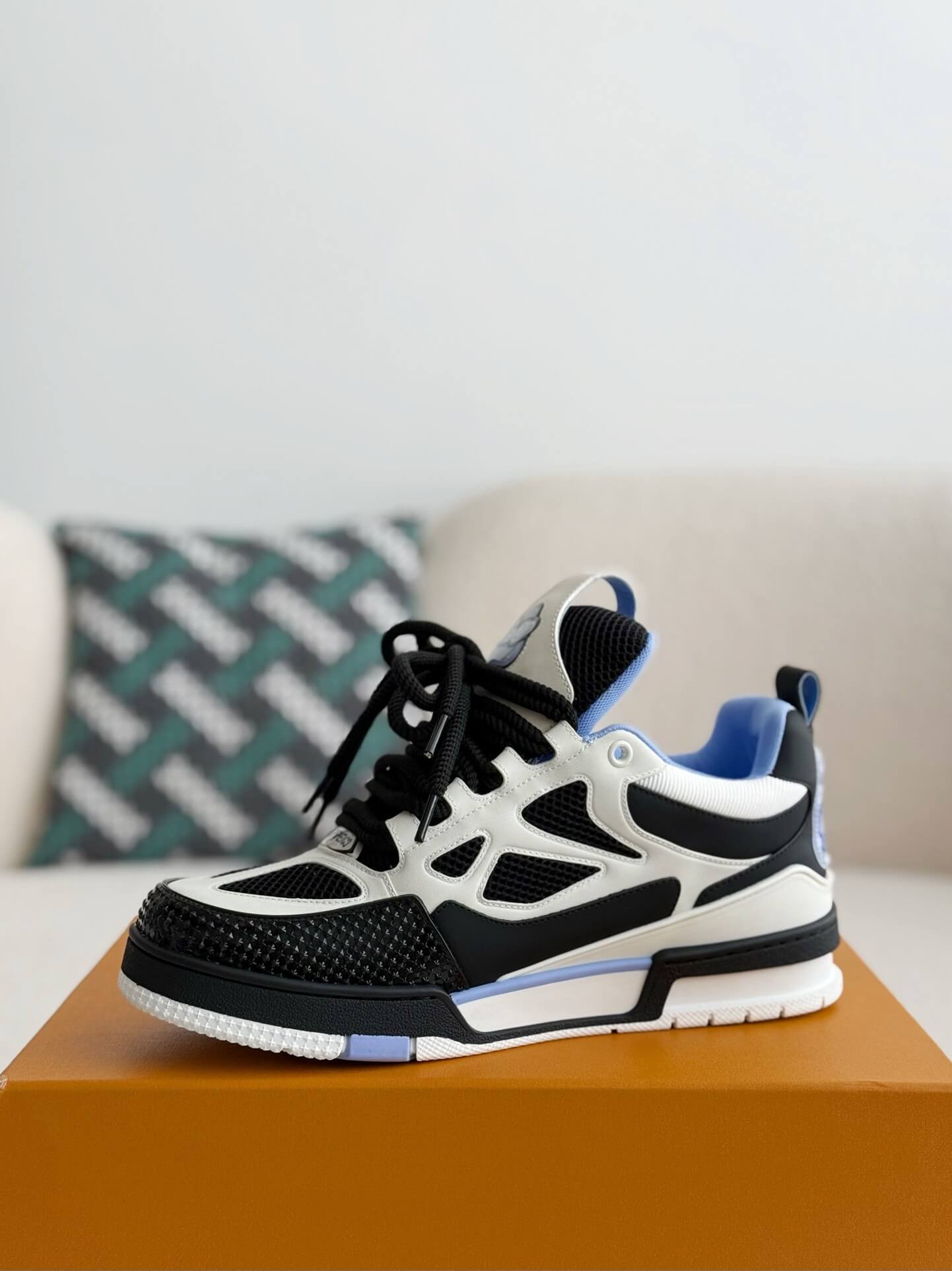 Louis Vuitton LV Skate Sneaker Black White Light Blue – HolloShoe