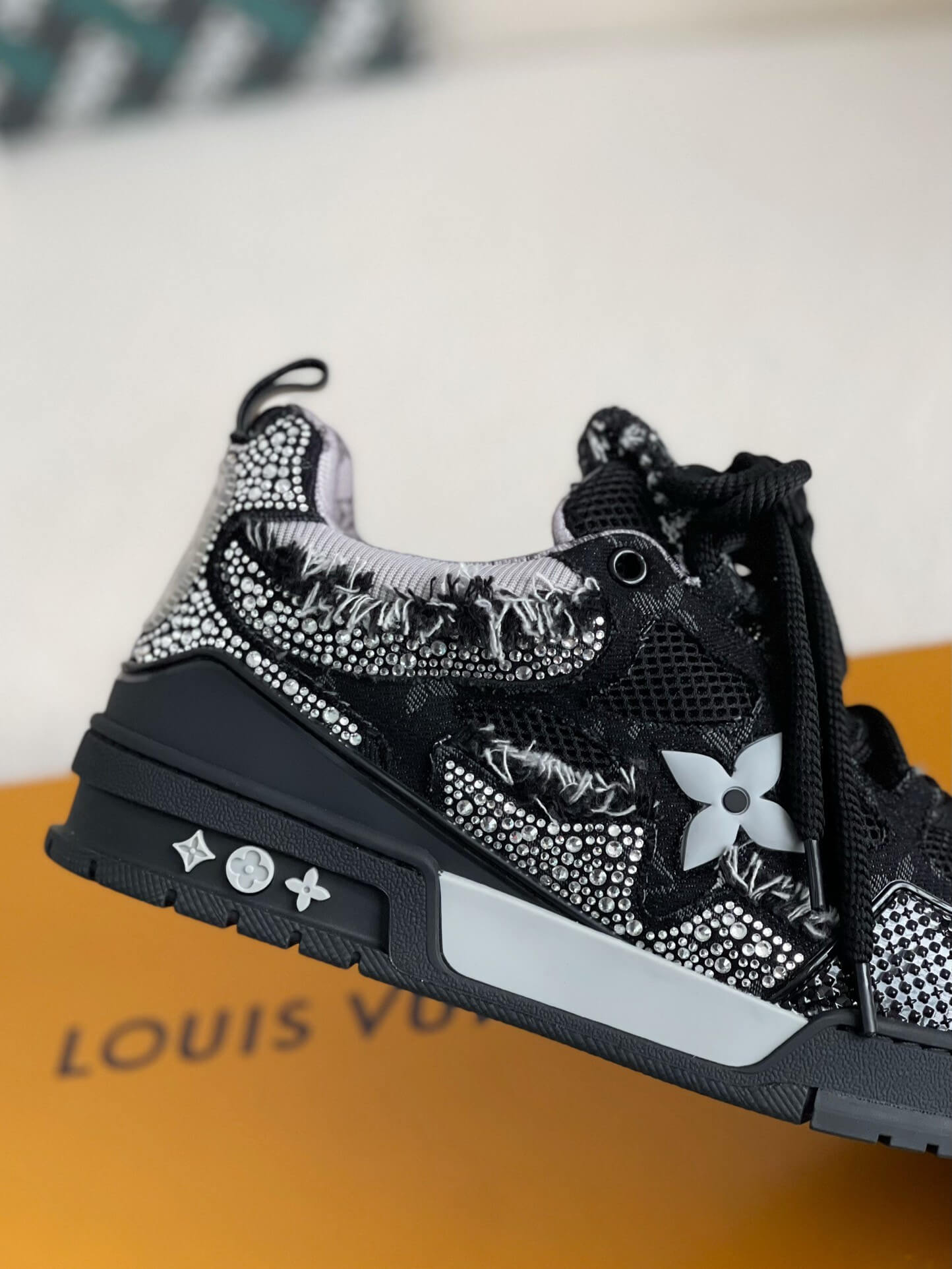 Louis Vuitton LV Skate Sneaker – Black Mesh with Strass Embellishments