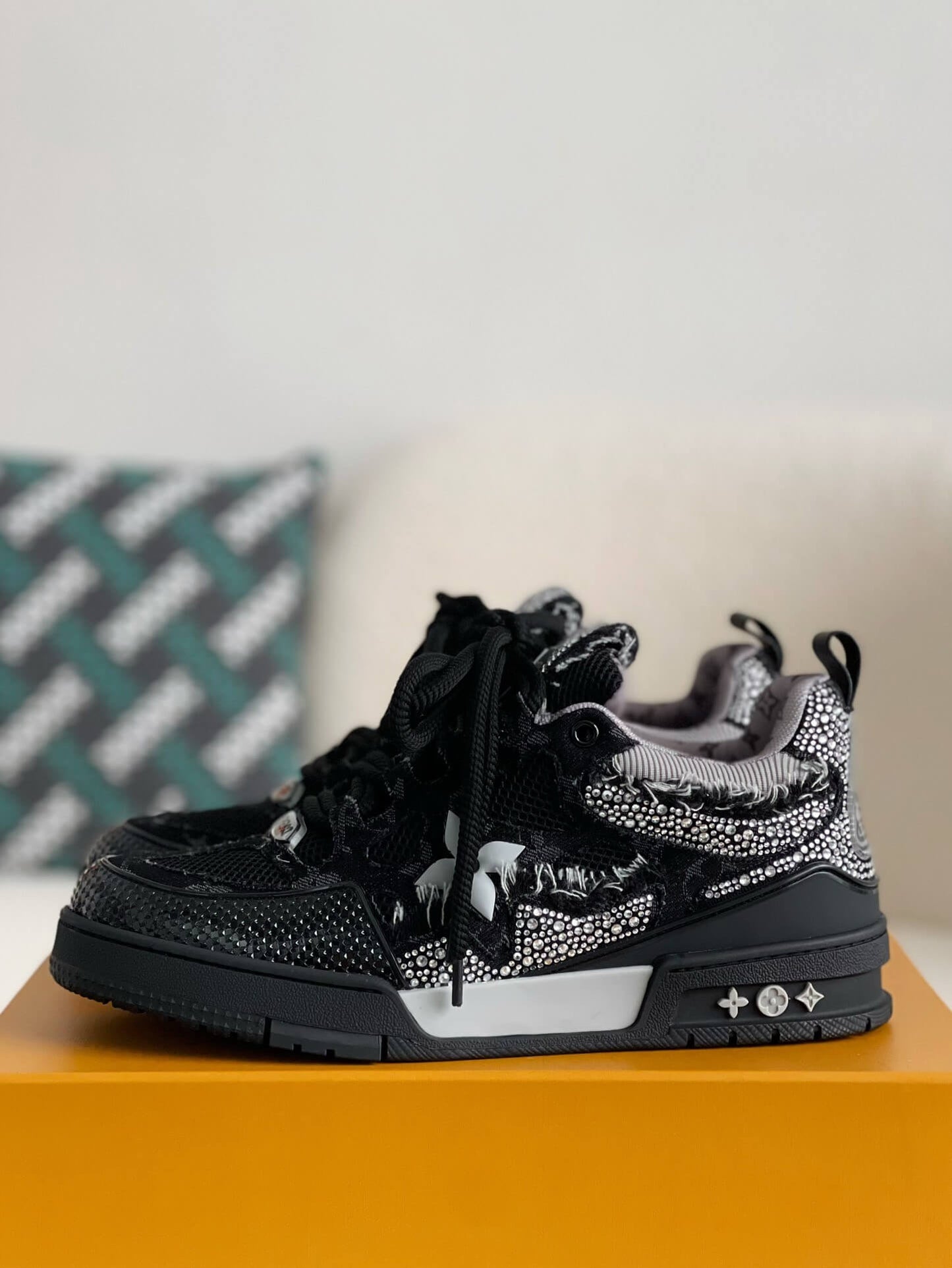 Louis Vuitton LV Skate Sneaker – Black Mesh with Strass Embellishments