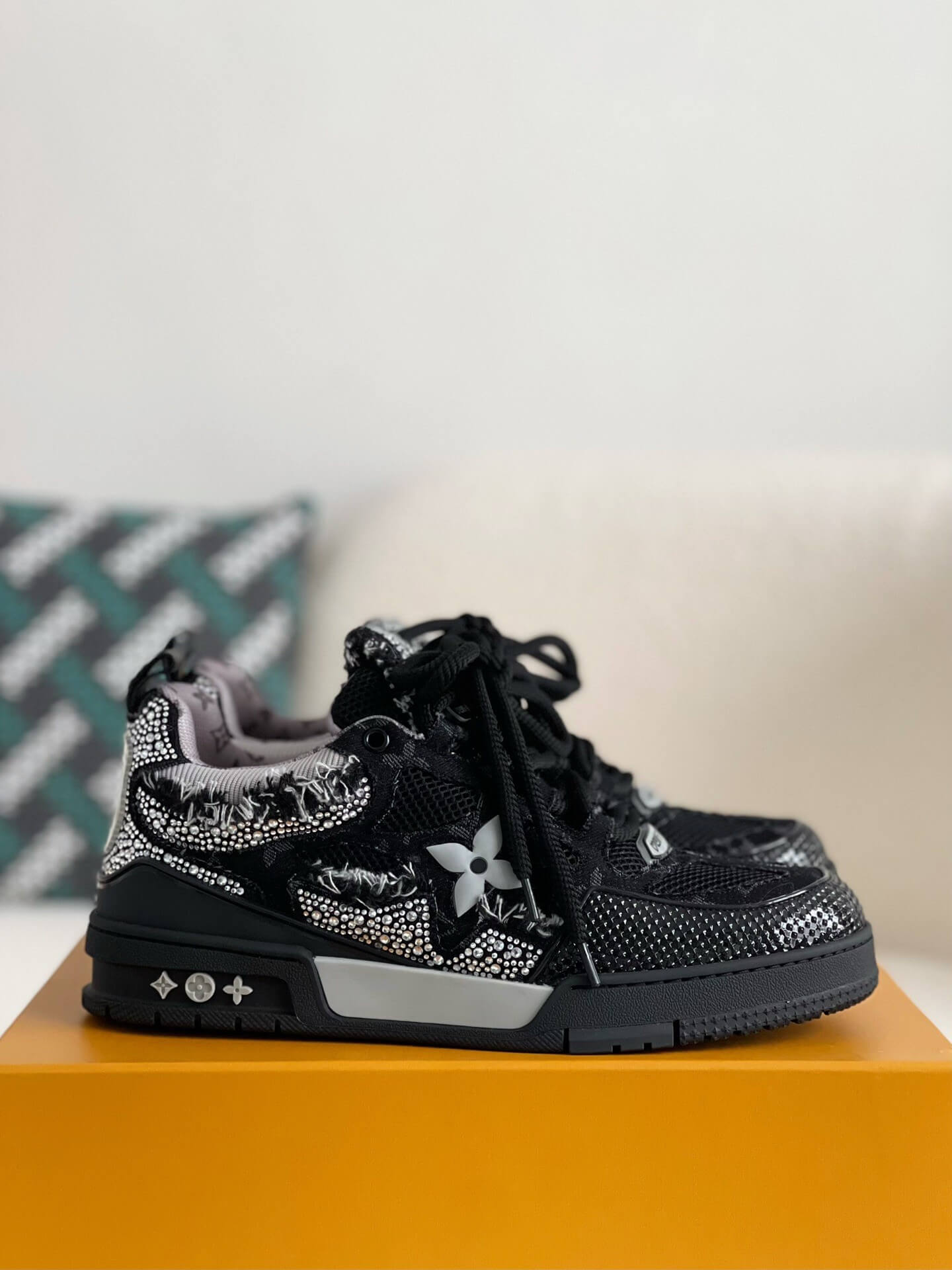 Louis Vuitton LV Skate Sneaker – Black Mesh with Strass Embellishments