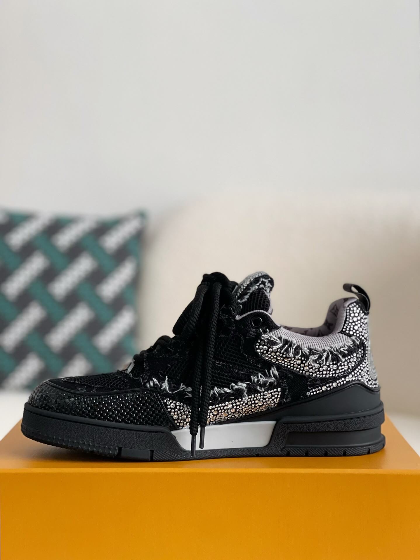 Louis Vuitton LV Skate Sneaker – Black Mesh with Strass