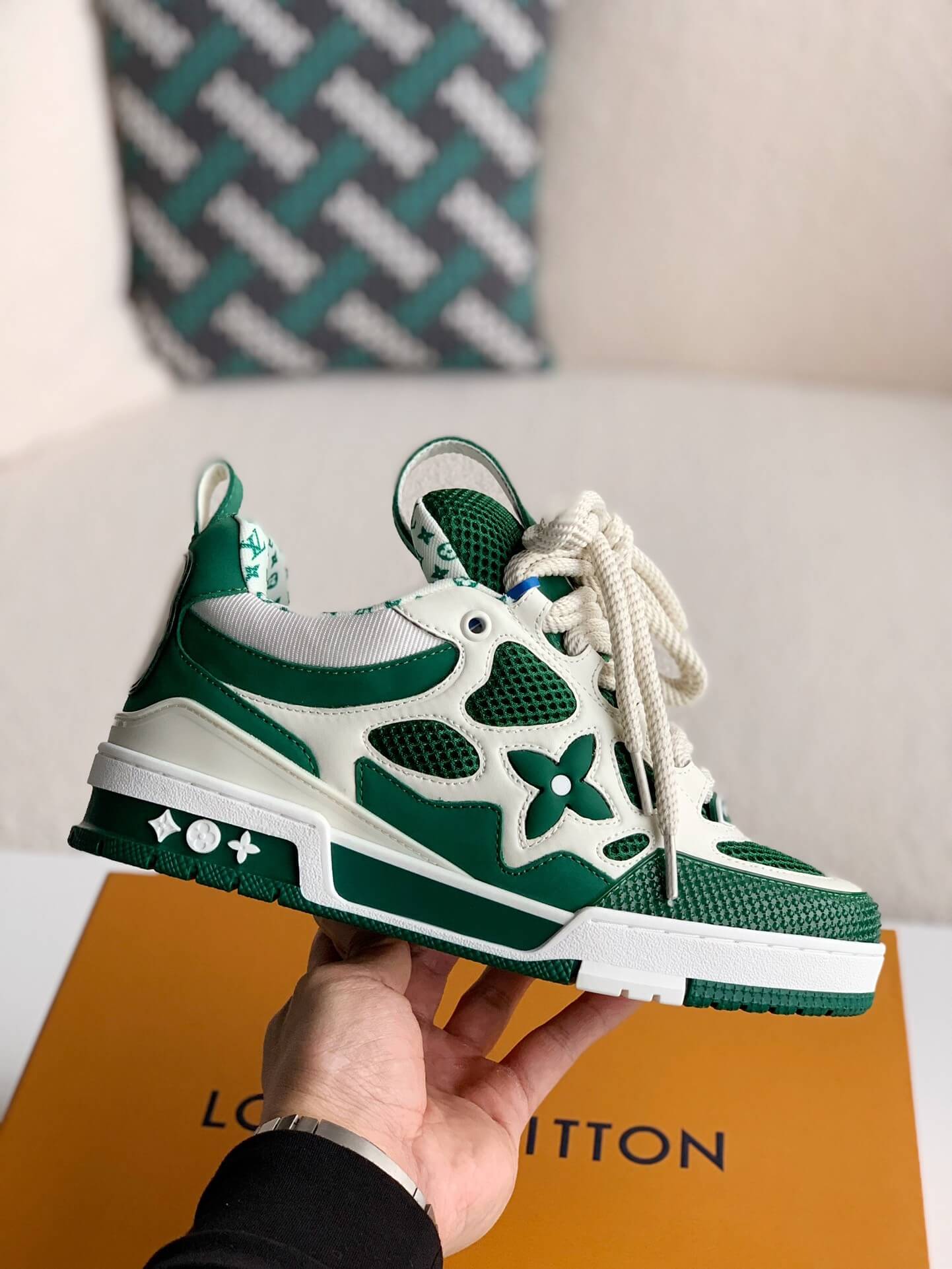 Louis Vuitton LV Skate Sneaker – Green & White Monogram Technical Mesh