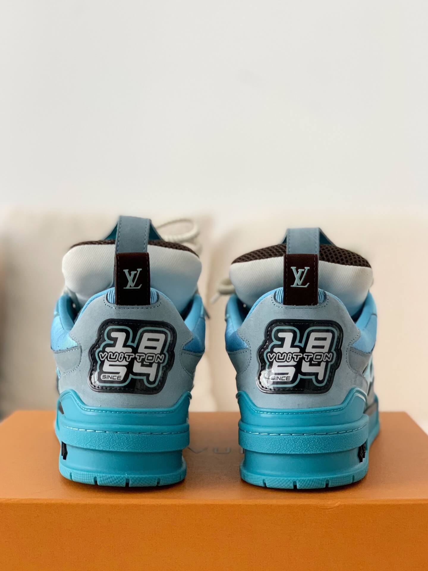 Louis Vuitton LV Skate Sneaker – Light Blue Metallic & Brown Mesh