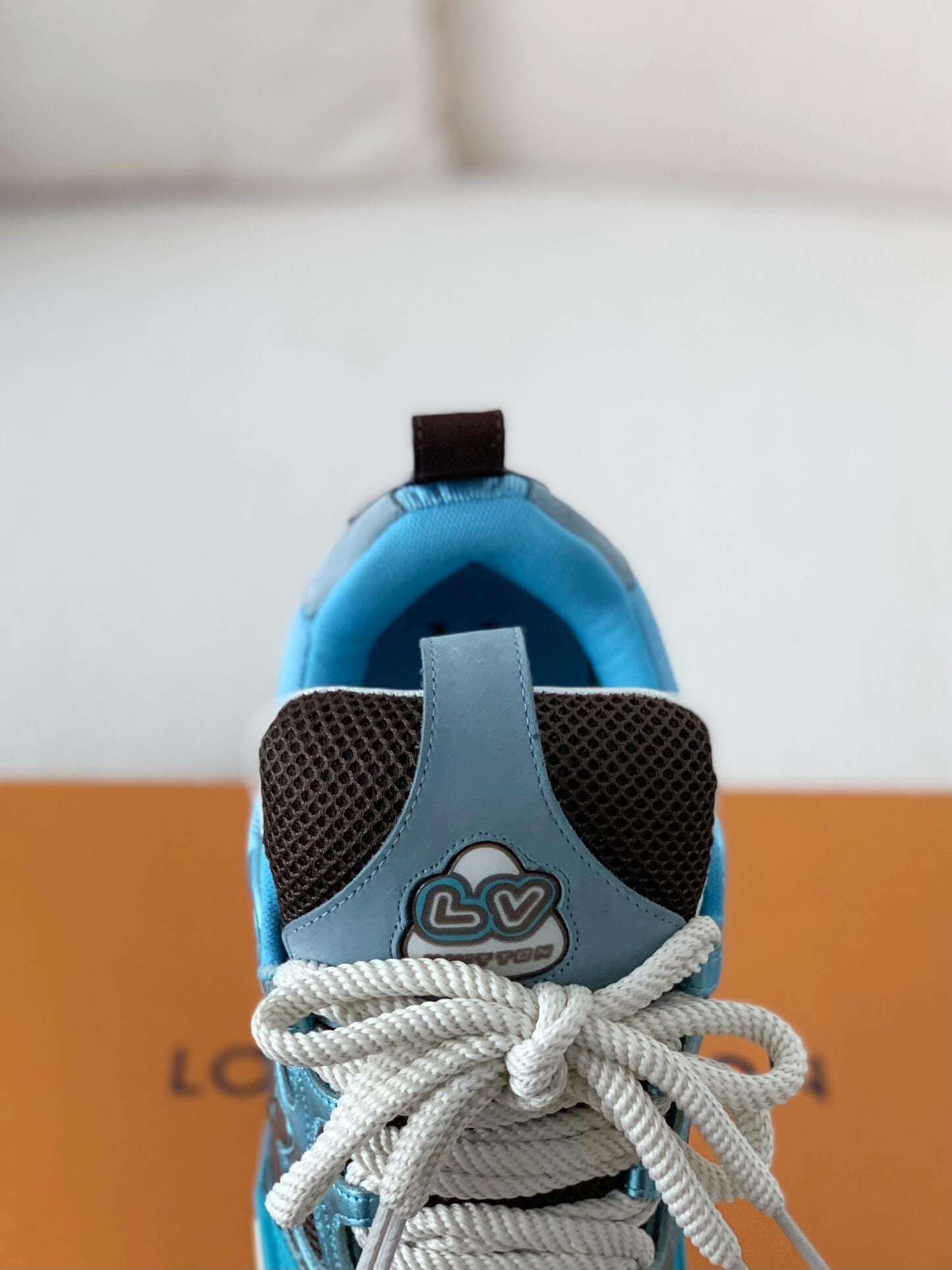 Louis Vuitton LV Skate Sneaker – Light Blue Metallic & Brown Mesh