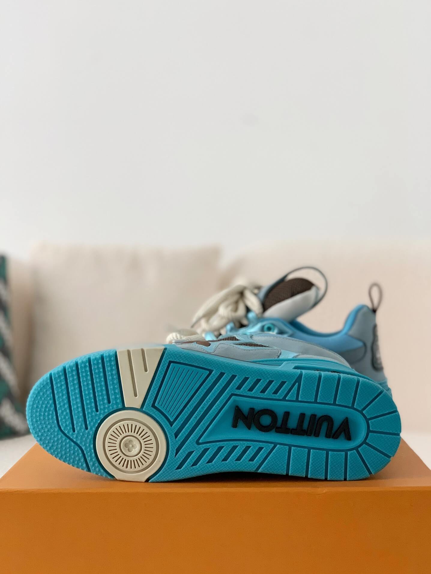 Louis Vuitton LV Skate Sneaker – Light Blue Metallic & Brown Mesh