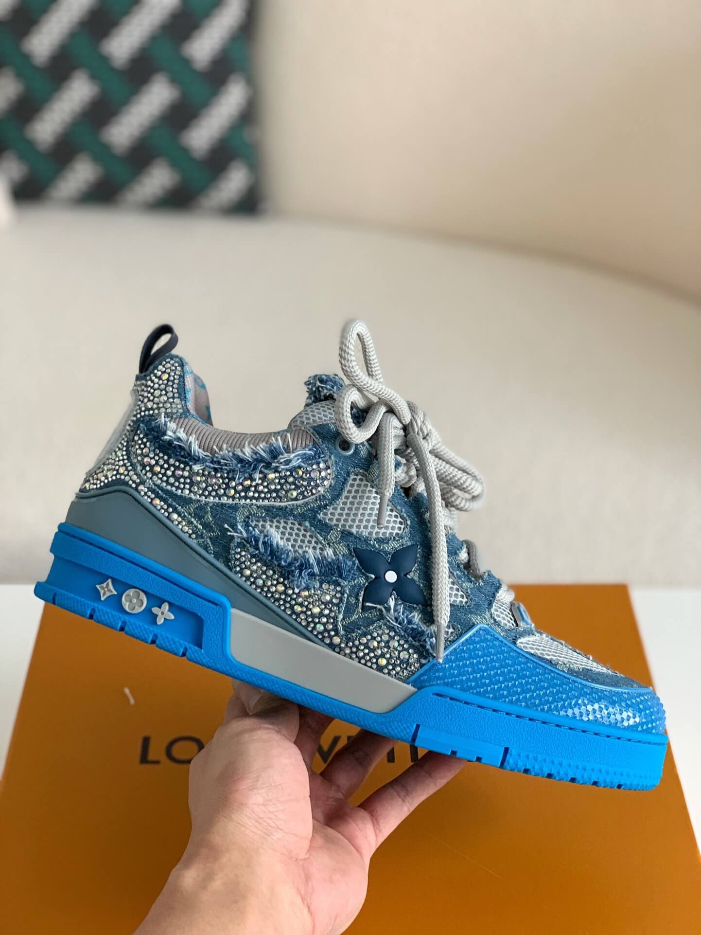 Louis Vuitton LV Skate Trainer Swarovski Crystals Blue Sneakers